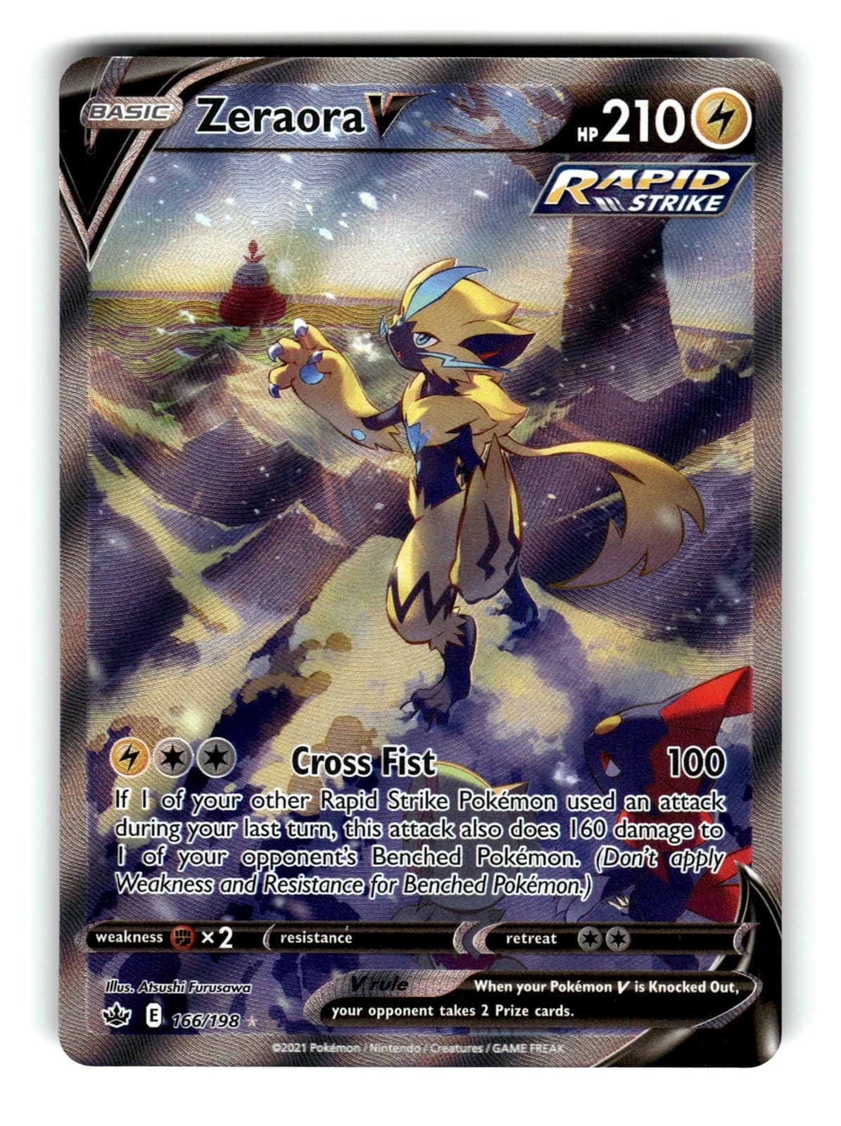 Pokemon Zeraora V (Alternate Full Art) 166/198 SWSH06: Chilling Reign UR NM