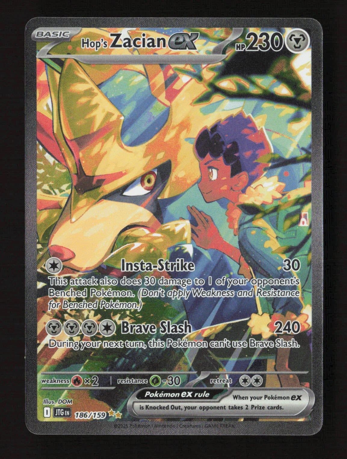 Hop's Zacian ex 186/159 Journey Together SIR Pokemon TCG Holofoil NM