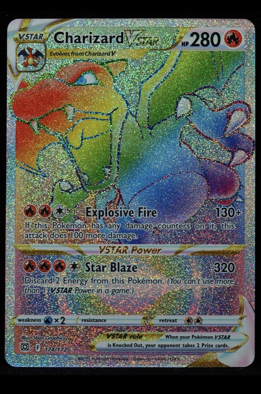 Pokémon Charizard Vstar Rainbow 174/172 Swsh Brilliant Stars Holo Free Hard Case