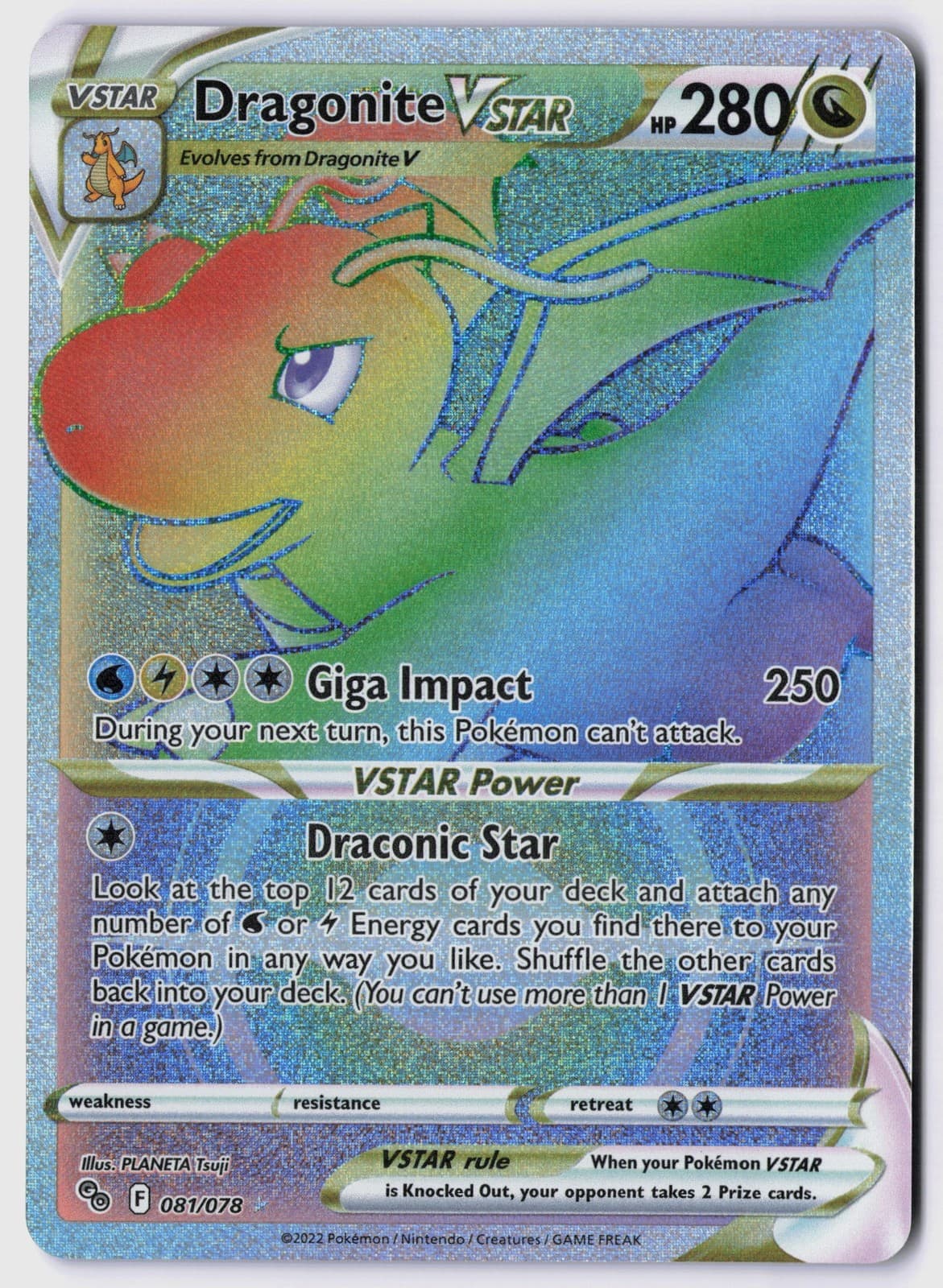 Dragonite VSTAR (Secret) 081/078 Holo Pokemon GO NM