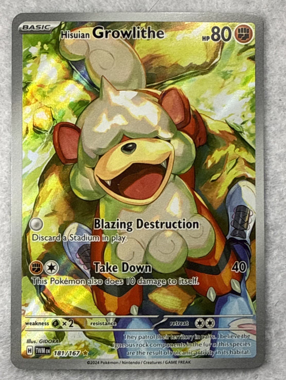 Hisuian Growlithe (#181/167) - Twilight Masquerade NM Pokemon connecting art