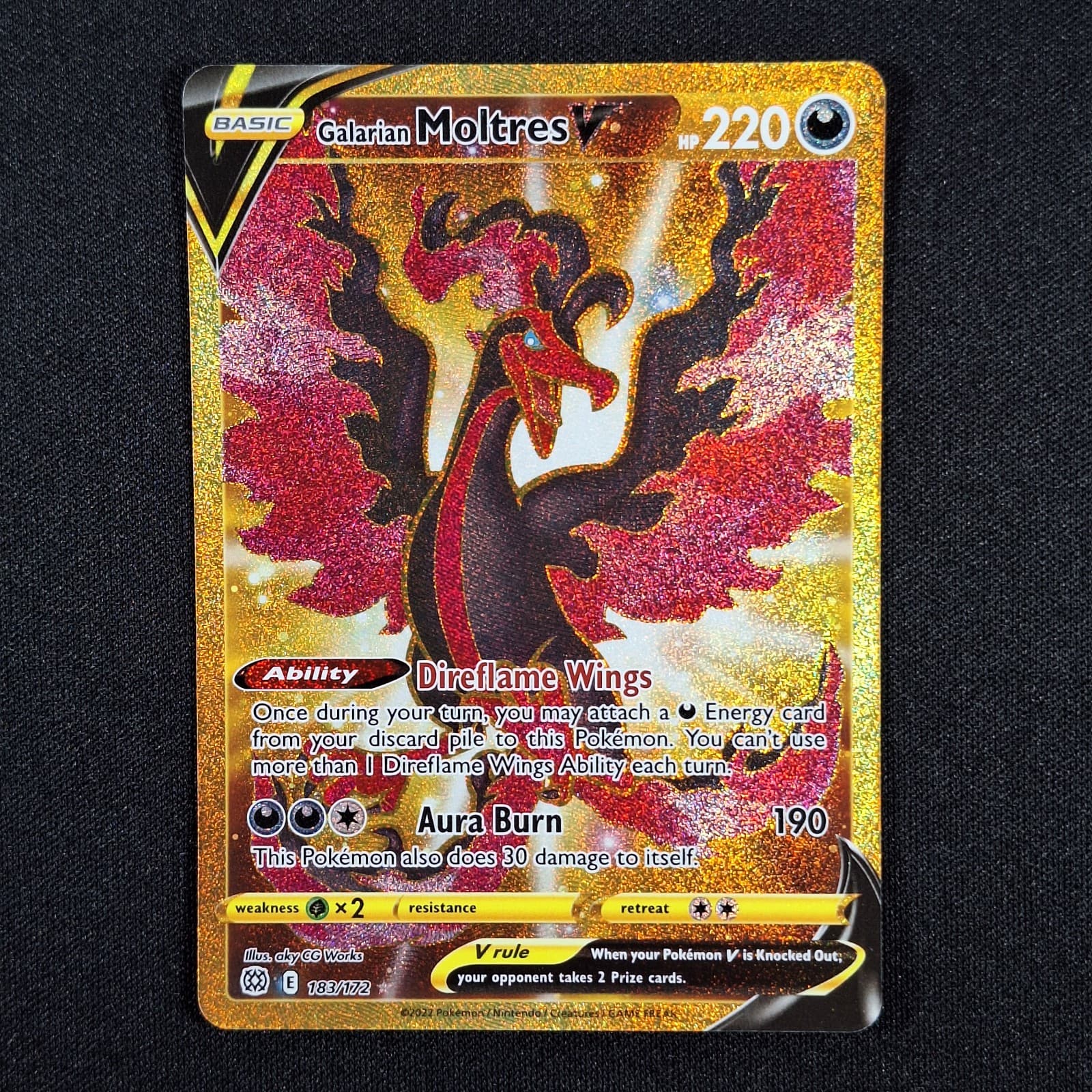 Pokemon SWSH Brilliant Stars Galarian Moltres V Secret Rare 183/172 Gold LP+