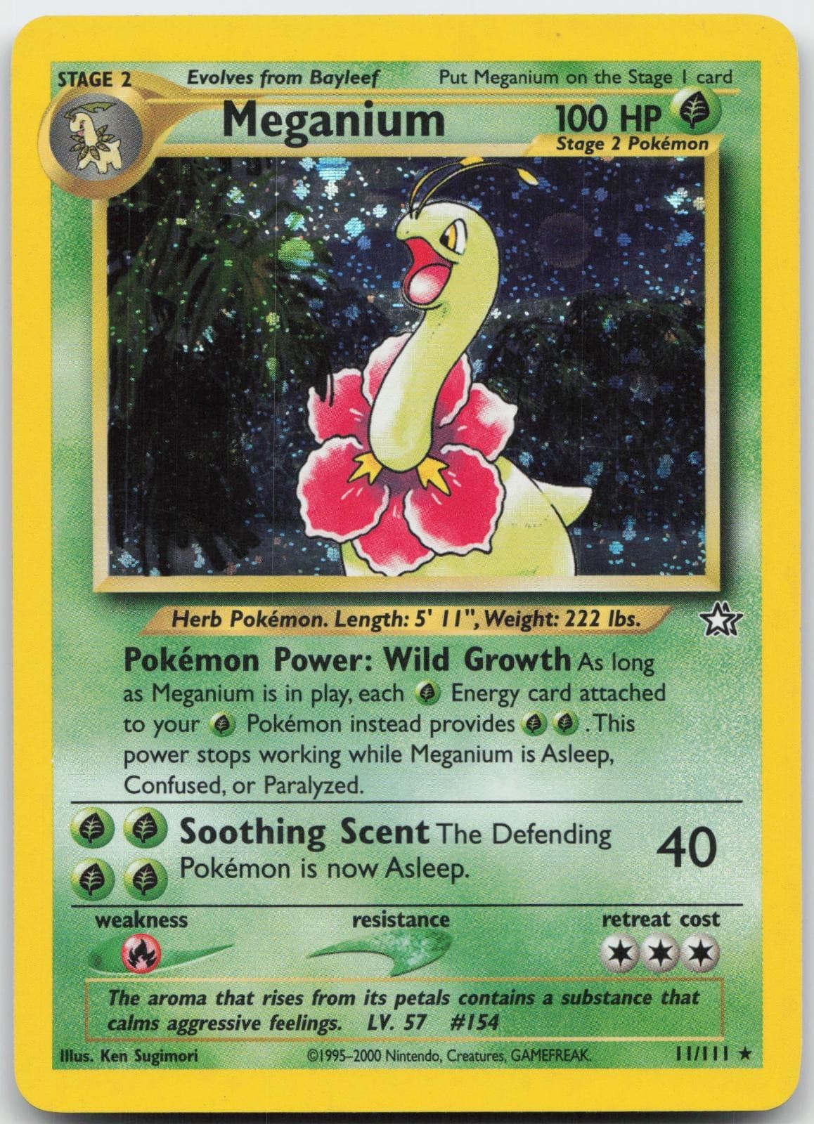MEGANIUM 11/111 R NEO GENESIS POKEMON UNLIMITED HOLO WITH SWIRL MP