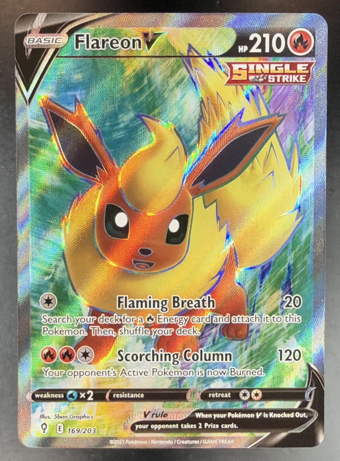 Pokemon Flareon V 169/203 Evolving Skies Full Art Ultra Rare UR NM