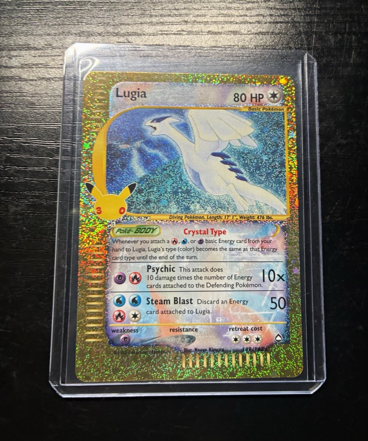Pokemon Crystal Lugia 30th Anniversary Card (149/147) Holo Rare Gold TCG