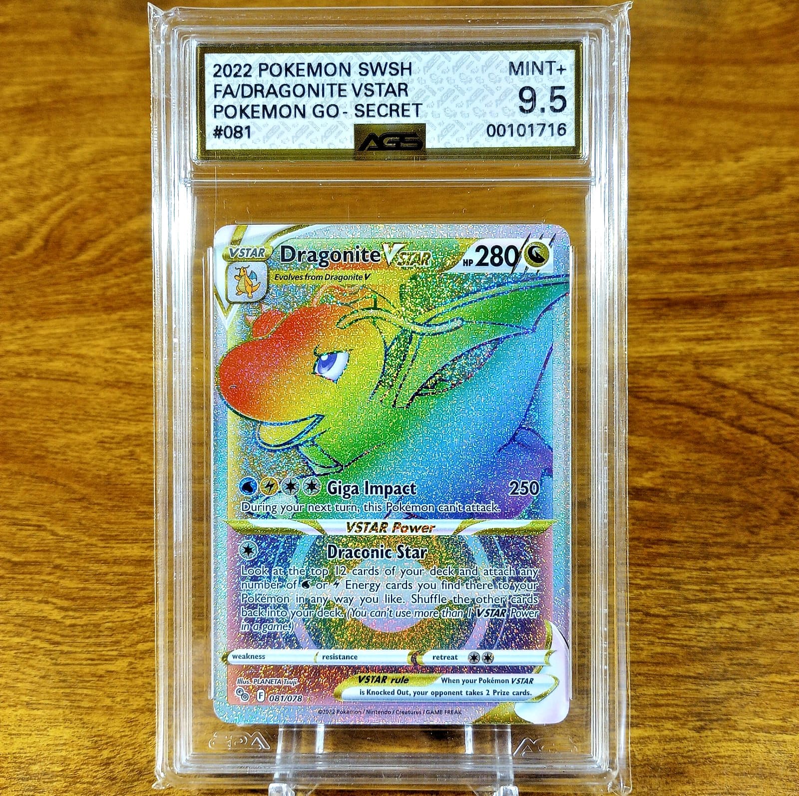 Pokemon Go Dragonite VSTAR 081/078 AGS Mint+ 9.5 Rainbow Holo Secret Rare 2022
