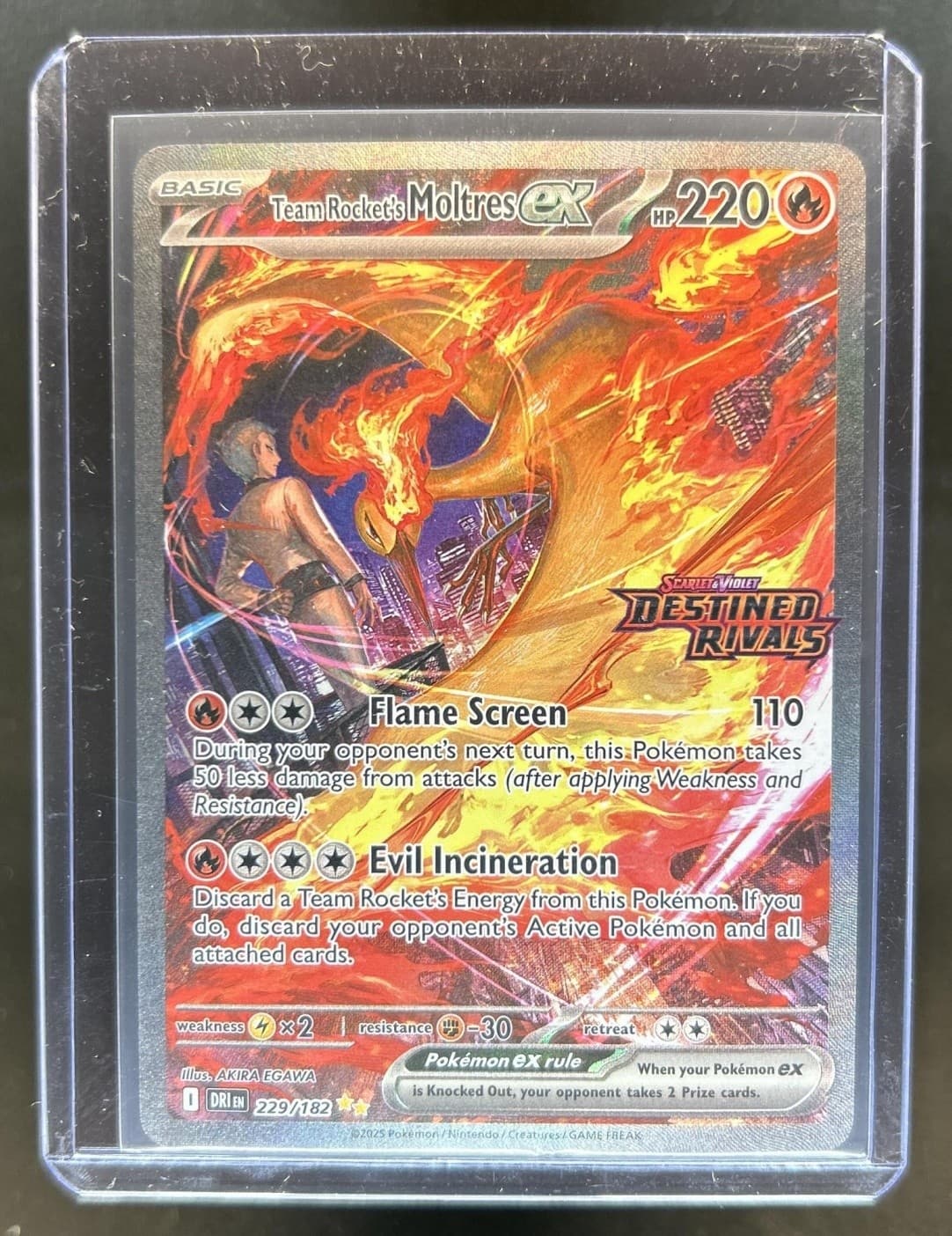 2025 Pokemon Destined Rivals Team Rocket's Moltres ex Full Art #229/182 DAMAGED